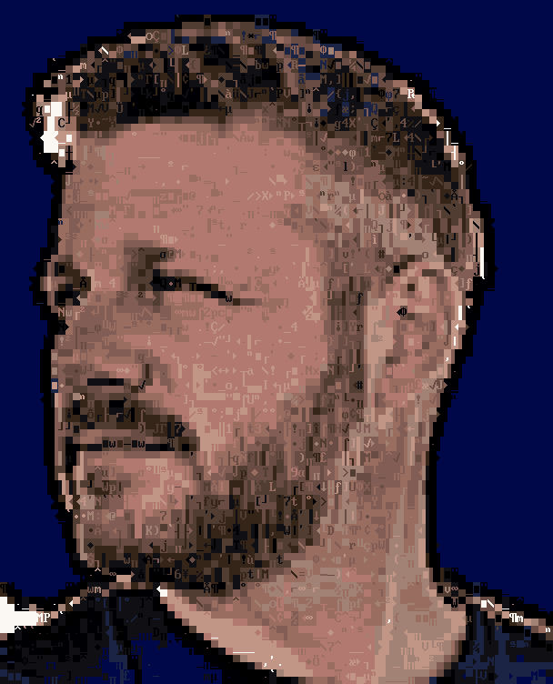 Daniel Grimes, rendered as 16-colour ANSI art by the board's own converter, using CP437 characters for fine detail